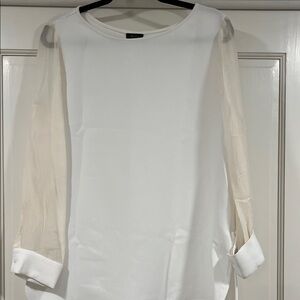 Theory Ivory Blouse with Sheer Sleeves